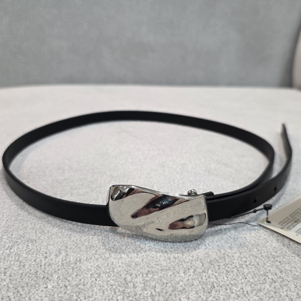 Zara Thin Black Belt with Silver Buckle